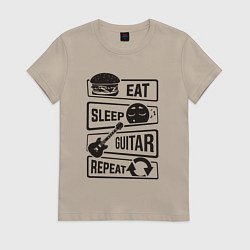 Футболка хлопковая женская Еда сон гитарка, цвет: миндальный