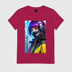 Футболка хлопковая женская Cool girl in a mask - neural network, цвет: маджента