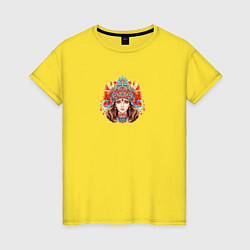 Футболка хлопковая женская Царевна в красном кокошнике, цвет: желтый