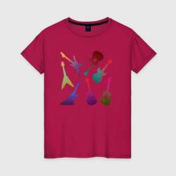 Футболка хлопковая женская Цветные гитарки, цвет: маджента