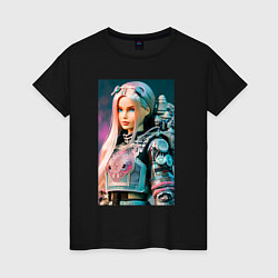 Футболка хлопковая женская Barbie - cyberpunk - neural network, цвет: черный