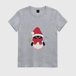Футболка хлопковая женская Пингвин и новый год, цвет: меланж