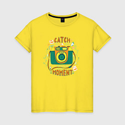 Футболка хлопковая женская Catch the moment, цвет: желтый