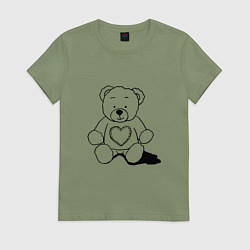 Футболка хлопковая женская Влюбленный мишка с сердцем, цвет: авокадо