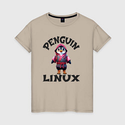Женская футболка Система линукс пингвин в кимоно