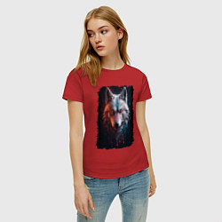 Футболка хлопковая женская Психоделический волк, цвет: красный — фото 2