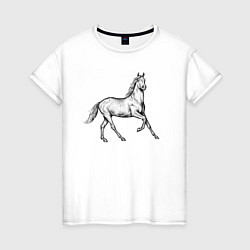 Футболка хлопковая женская Лошадь скачет в профиль, цвет: белый