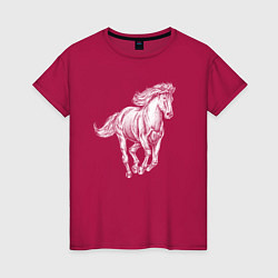 Футболка хлопковая женская Белая лошадь скачет, цвет: маджента