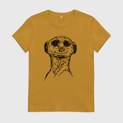 Футболка хлопковая женская Сурикат любопытный, цвет: горчичный