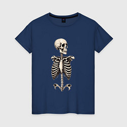 Футболка хлопковая женская Улыбающийся скелет, цвет: тёмно-синий