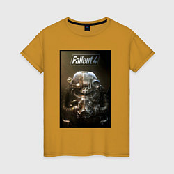 Футболка хлопковая женская Fallout armour poster, цвет: горчичный