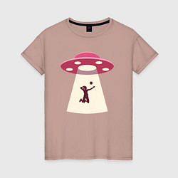 Футболка хлопковая женская НЛО и волейболист, цвет: пыльно-розовый