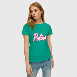 Футболка хлопковая женская Полина в стиле Барби - объемный шрифт, цвет: зеленый — фото 2