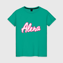 Футболка хлопковая женская Алена в стиле барби - объемный шрифт, цвет: зеленый