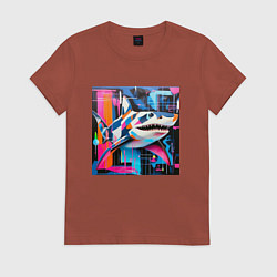 Футболка хлопковая женская Разноцветная акула, цвет: кирпичный