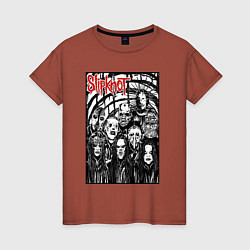 Футболка хлопковая женская Slipknot - all comix style, цвет: кирпичный