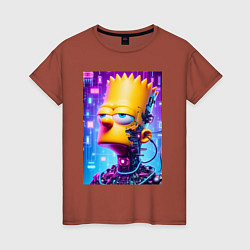 Футболка хлопковая женская Cyber Bart Simpson - ai art, цвет: кирпичный