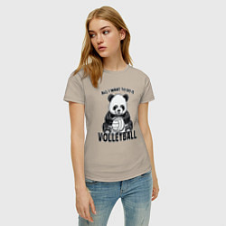 Футболка хлопковая женская Panda volleyball, цвет: миндальный — фото 2