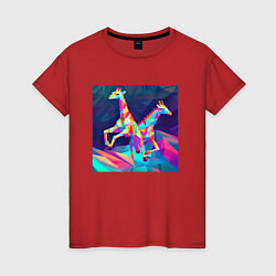 Футболка хлопковая женская Жирафы кубизм, цвет: красный