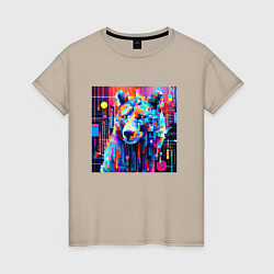 Футболка хлопковая женская Пиксельный медведь, цвет: миндальный