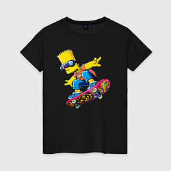 Футболка хлопковая женская Bart Simpson on a skateboard - extreme, цвет: черный