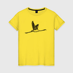 Футболка хлопковая женская Фламинго летит, цвет: желтый