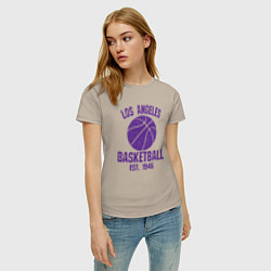 Футболка хлопковая женская Basketball Los Angeles, цвет: миндальный — фото 2