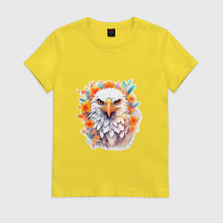 Футболка хлопковая женская Орел в цветах, цвет: желтый