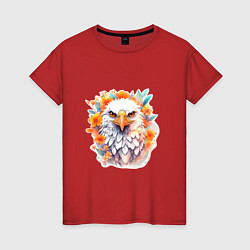 Футболка хлопковая женская Орел в цветах, цвет: красный