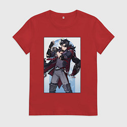 Футболка хлопковая женская Ризли Геншин импакт, цвет: красный