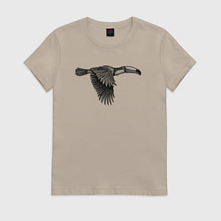 Футболка хлопковая женская Тукан летит, цвет: миндальный