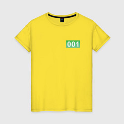 Футболка хлопковая женская Номер 001 - Игра в кальмара, цвет: желтый
