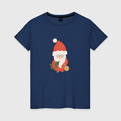 Футболка хлопковая женская Дед Мороз с ёлкой и подарками, цвет: тёмно-синий