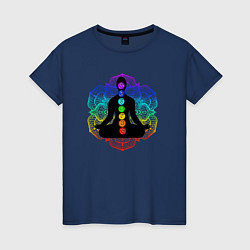 Футболка хлопковая женская Символ йоги - символы чакры, цвет: тёмно-синий