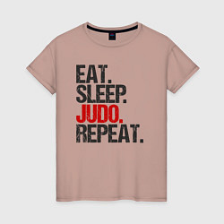 Футболка хлопковая женская Eat sleep judo repeat, цвет: пыльно-розовый