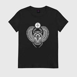 Футболка хлопковая женская Жук-скарабей египетский, цвет: черный