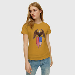Футболка хлопковая женская США орёл, цвет: горчичный — фото 2