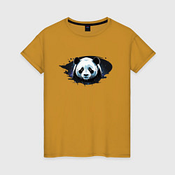 Футболка хлопковая женская Грустная панда портрет, цвет: горчичный