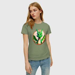 Футболка хлопковая женская Нейросеть - деревянный зелёный дракон, цвет: авокадо — фото 2