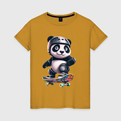Футболка хлопковая женская Cool panda on a skateboard - extreme, цвет: горчичный