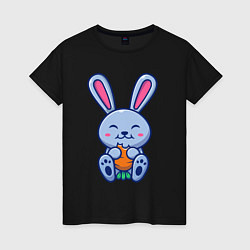 Футболка хлопковая женская Кролик ест морковку, цвет: черный