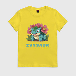 Футболка хлопковая женская Покемон Ивизавр, цвет: желтый