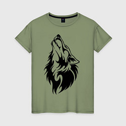 Футболка хлопковая женская Воющий волк, цвет: авокадо