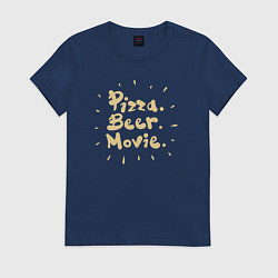 Футболка хлопковая женская Пицца пиво кино, цвет: тёмно-синий
