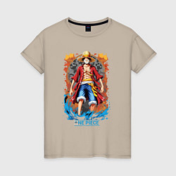 Футболка хлопковая женская One Piece - загадочный Луффи, цвет: миндальный