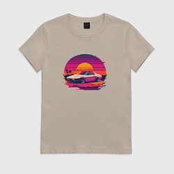 Футболка хлопковая женская Синтвейв закат, цвет: миндальный