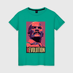 Футболка хлопковая женская Lenin revolution, цвет: зеленый