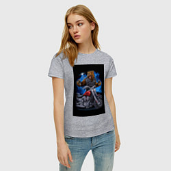 Футболка хлопковая женская Медведь байкер с мотоциклом, цвет: меланж — фото 2