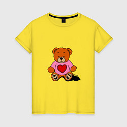 Футболка хлопковая женская Плюшевый мишка с сердечком, цвет: желтый