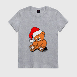 Футболка хлопковая женская Плюшевый медведь в колпаке, цвет: меланж
